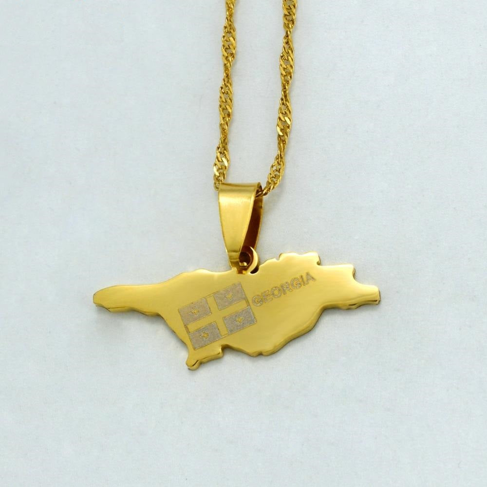 Georgian Map Unisex Gold Color Pendant Necklace