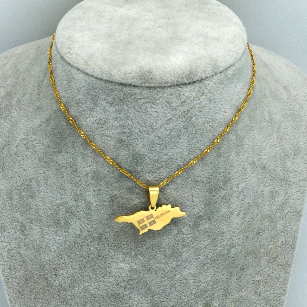 Georgian Map Unisex Gold Color Pendant Necklace