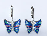Sterling silver cloisonne enamel butterfly earrings Georgian enamel Geometric earrings