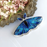 Blue moth insect necklace something blue bug jewelry pin Cloisonne enamel