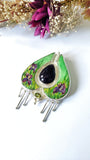 Iris floral pendant with Amethyst Peridot Cloisonne enamel Floral Statement Piece