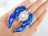 Enamel ring Angel wings silver cool gothic protection ring Angel jewelry