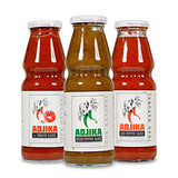 Adjika Gourmet Hot Sauce Variety Pack, 13 fl. oz. Glass Bottles (Pack of 3) Georgian Cuisine Pepper Sauce